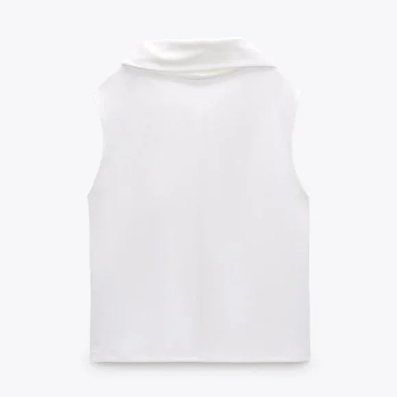 ZARA WHITE COWL NECK STRETCH DRAPED COLLAR BLOUSE - Picture 4 of 7